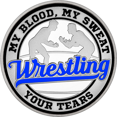Royal Blue "Wrestling" with Black Outer Circular Borders